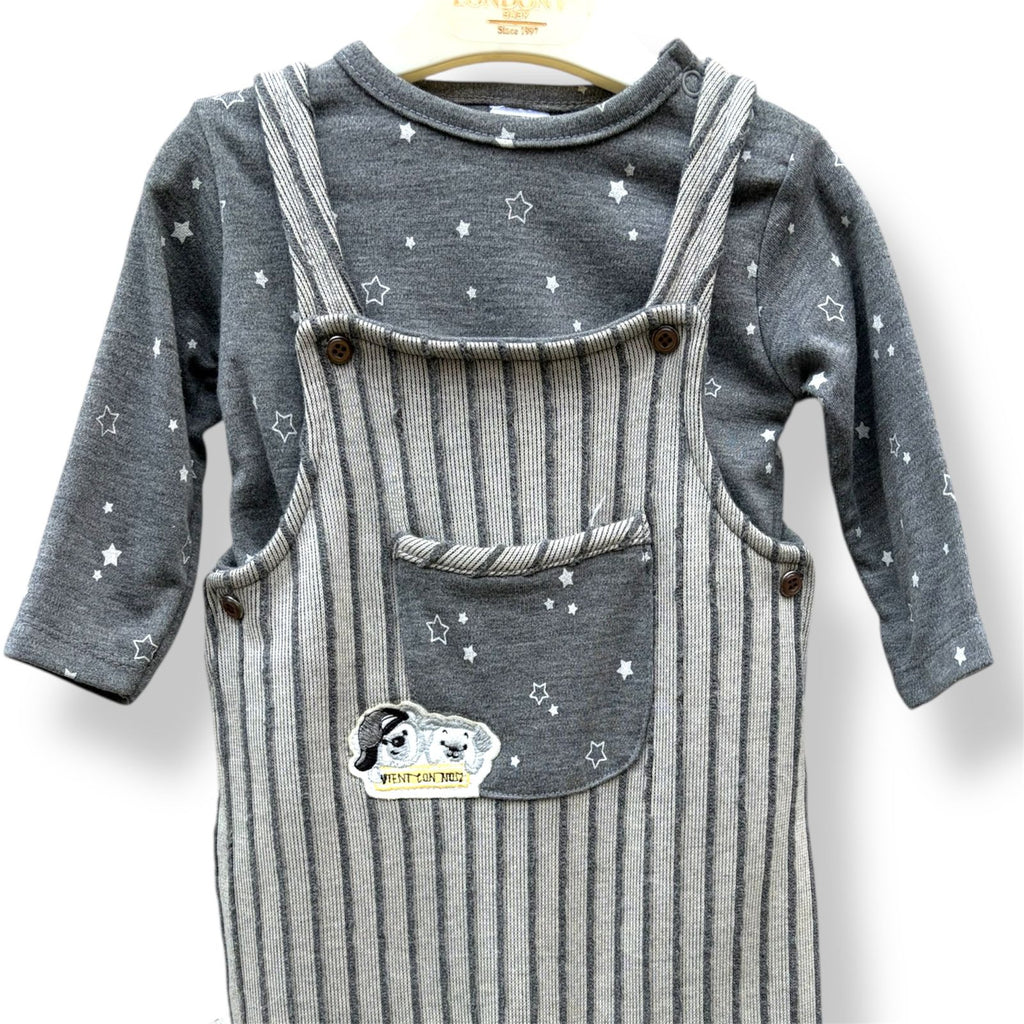 Grey Star Print Dungaree Baby Romper