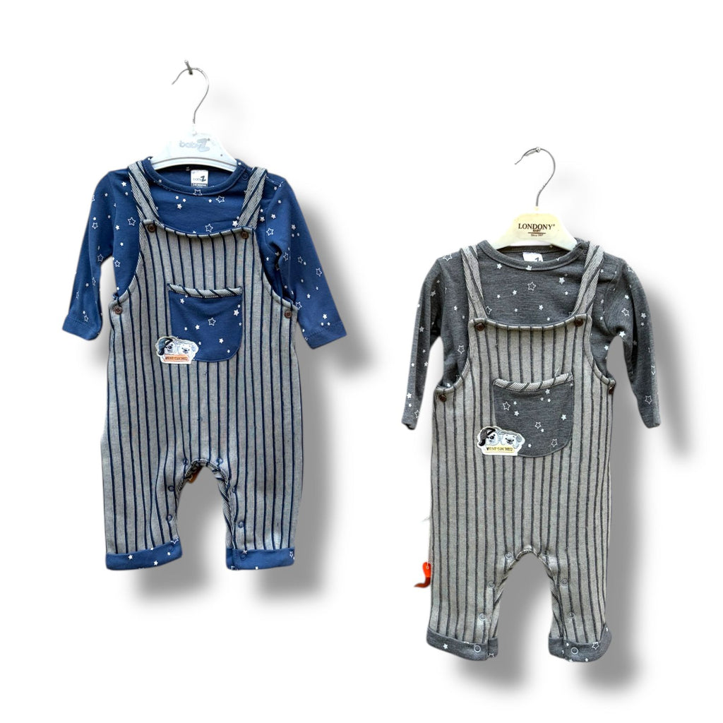 Grey Star Print Dungaree Baby Romper