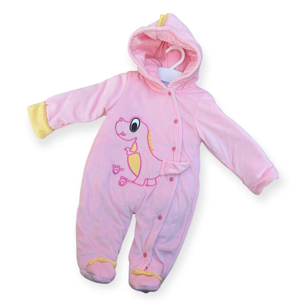 Pink Dino Hooded Baby Romper