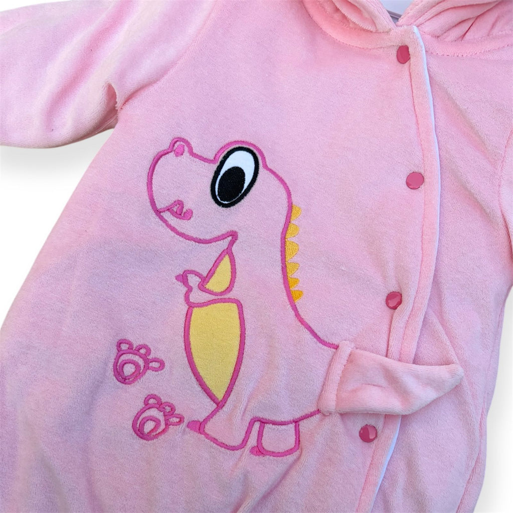 Pink Dino Hooded Baby Romper