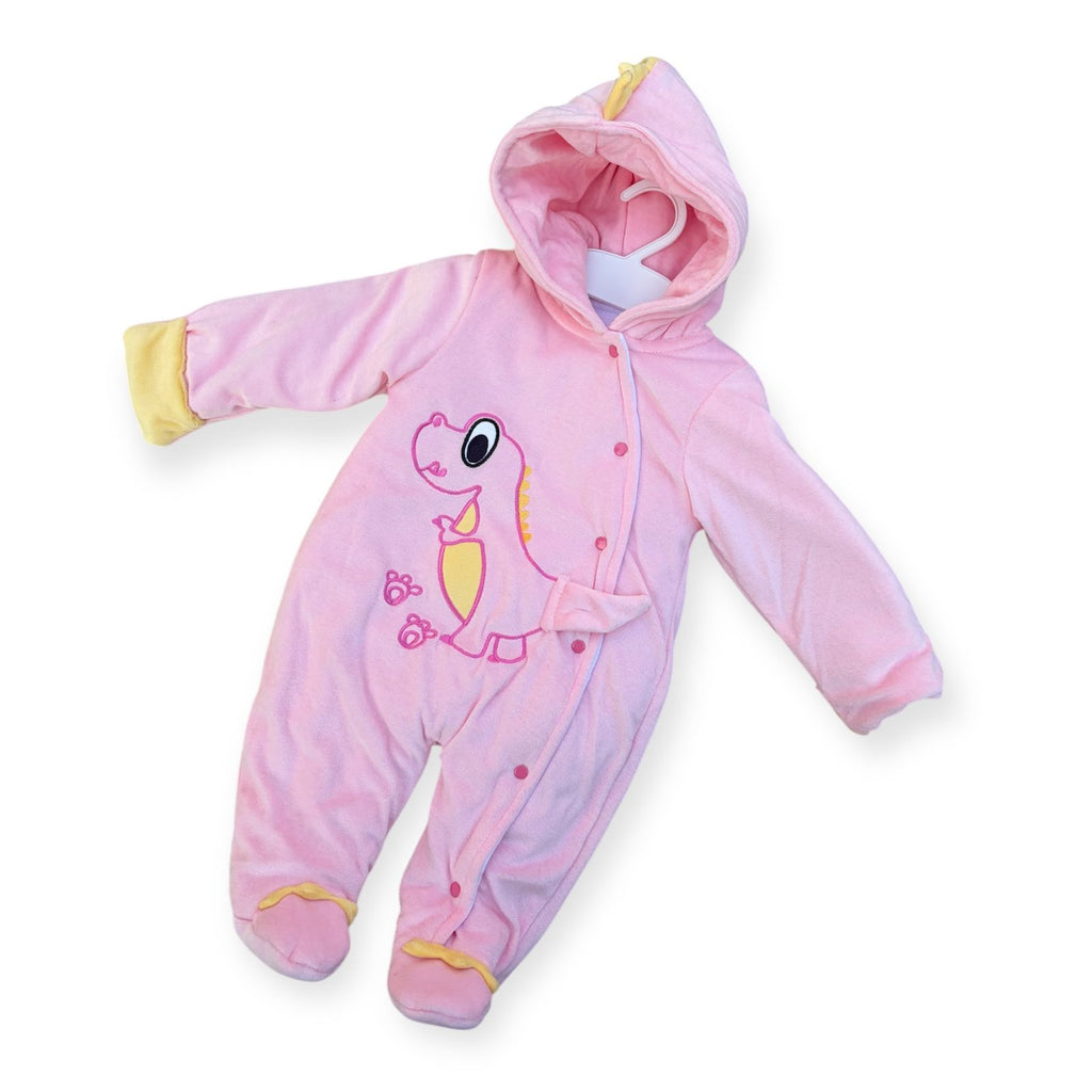 Pink Dino Hooded Baby Romper