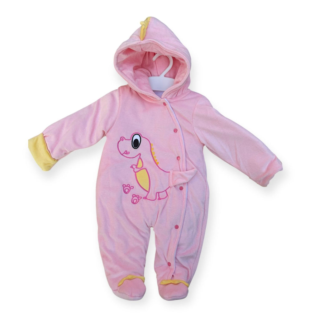 Pink Dino Hooded Baby Romper