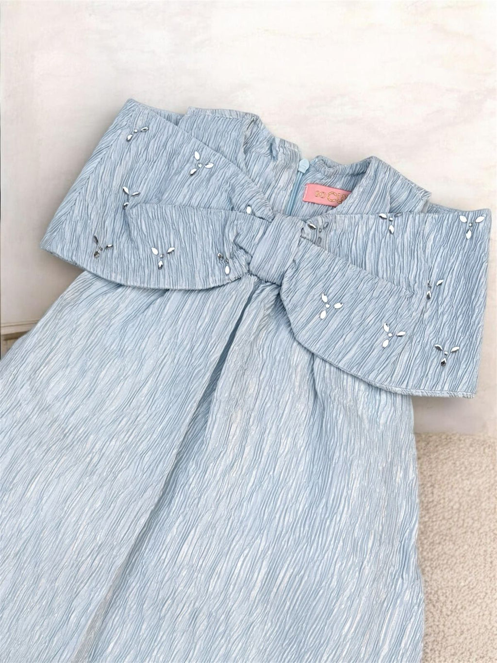 Sky Blue Textured Bow Cape Dress