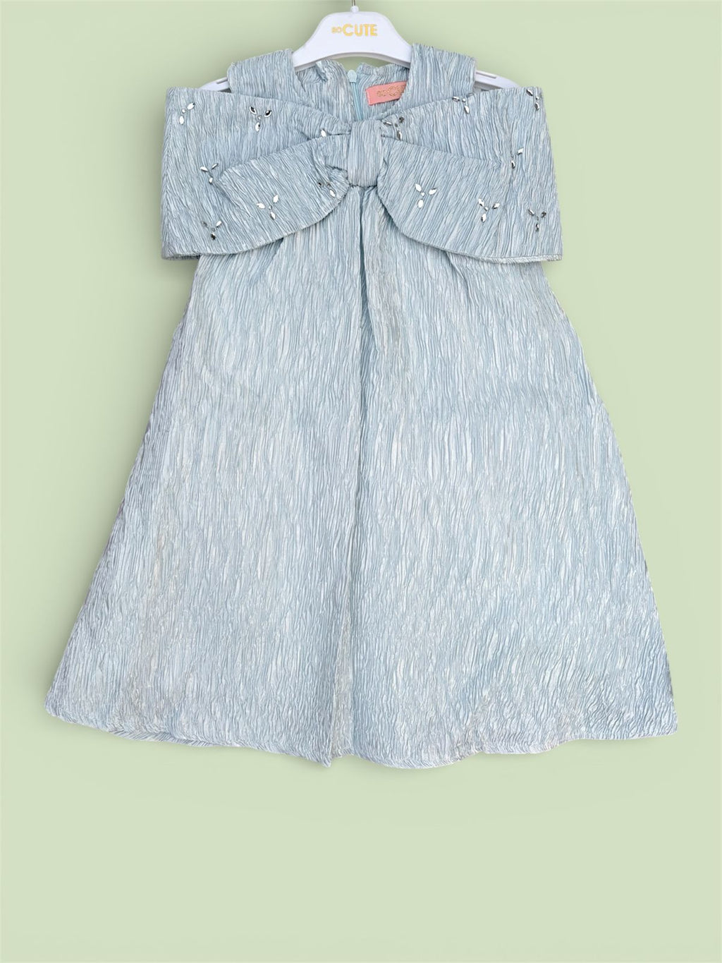 Sky Blue Textured Bow Cape Dress