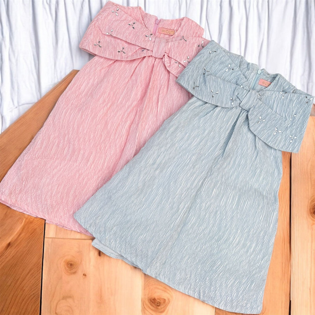 Sky Blue Textured Bow Cape Dress