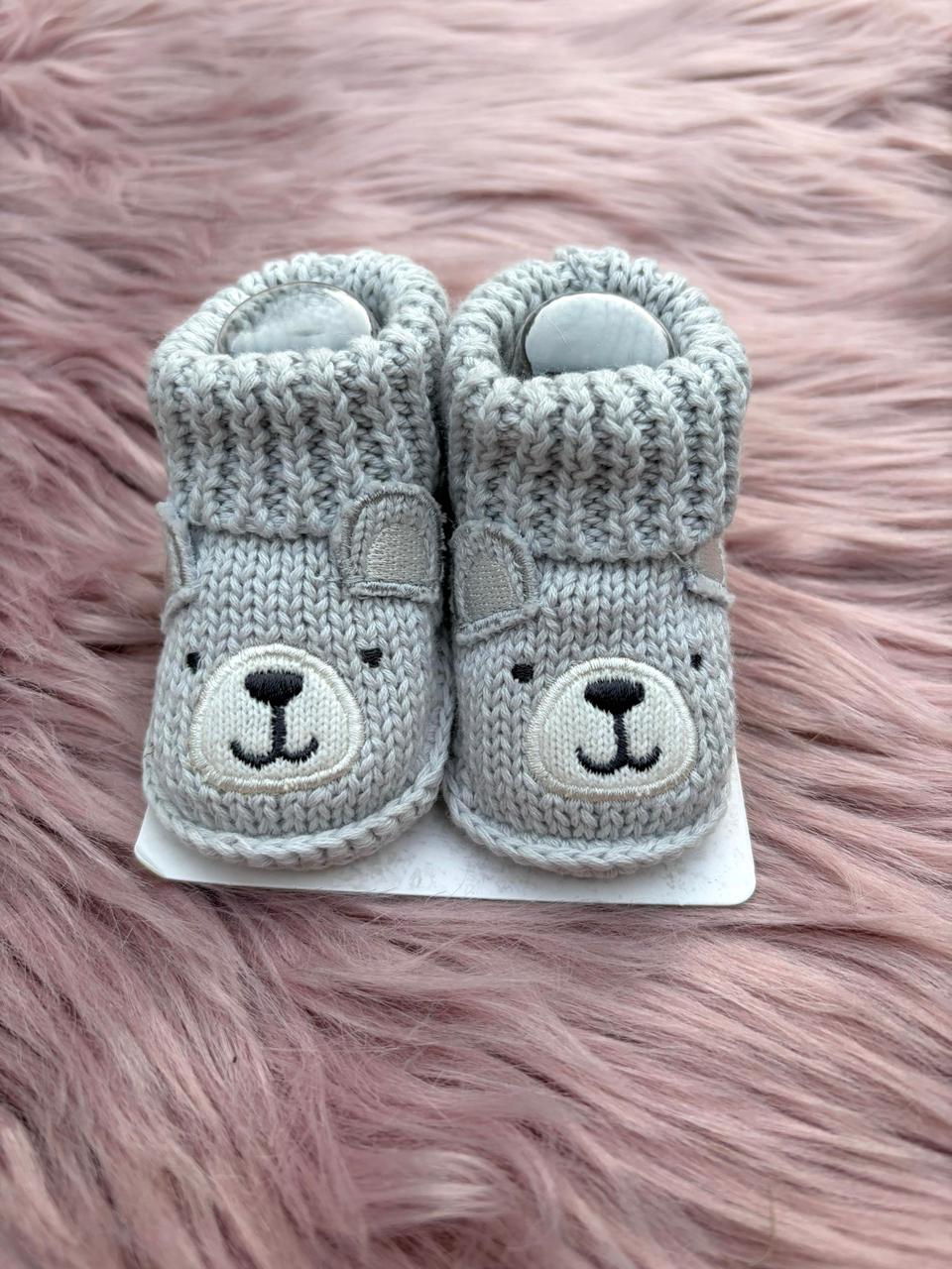 Grey Bear Knit Baby Booties