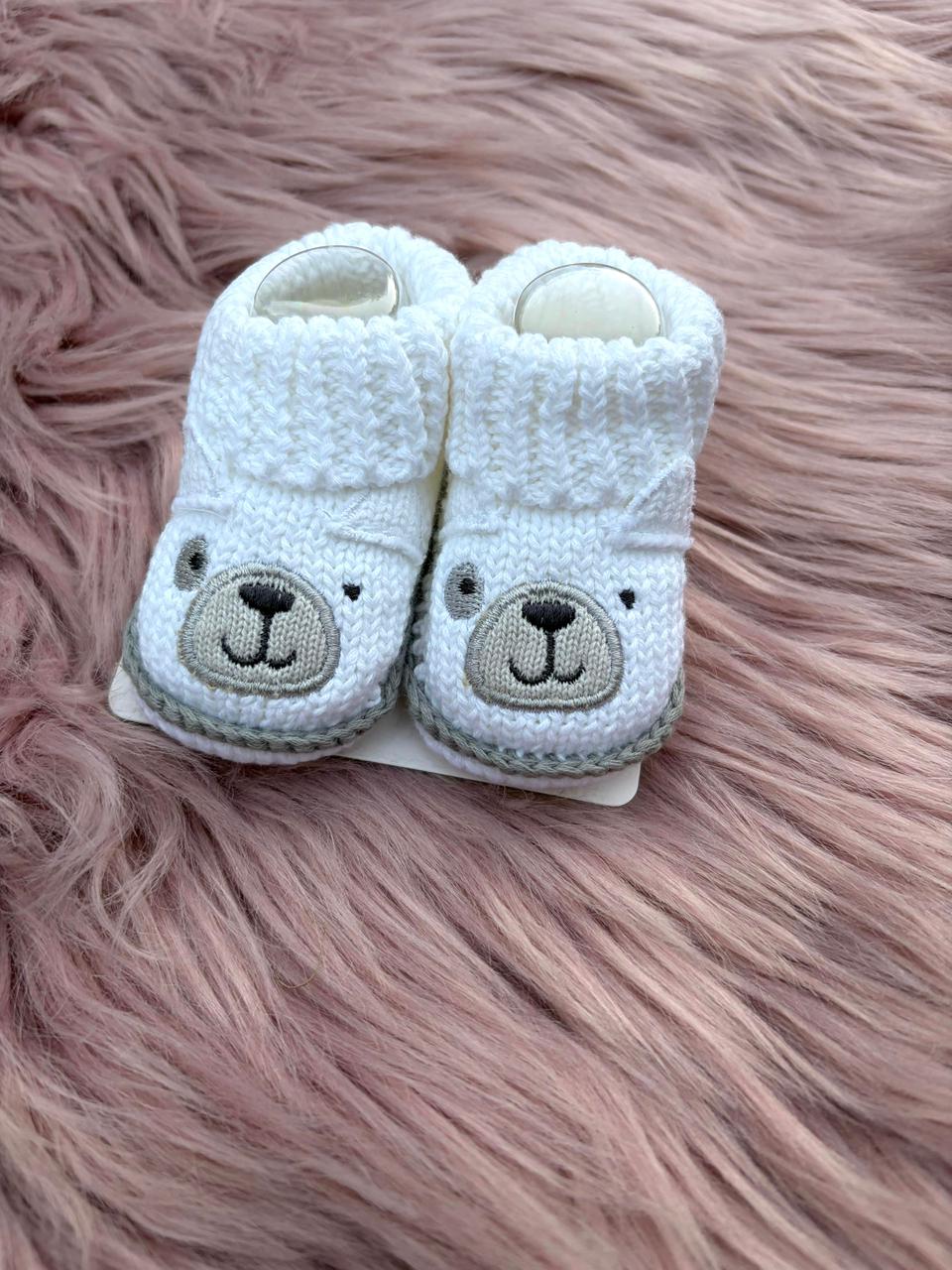 Snowy Bear Knit Baby Booties