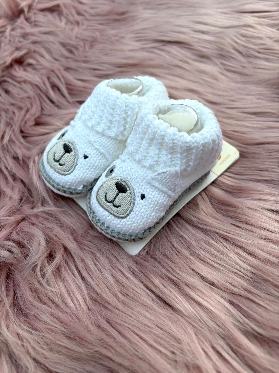 Snowy Bear Knit Baby Booties