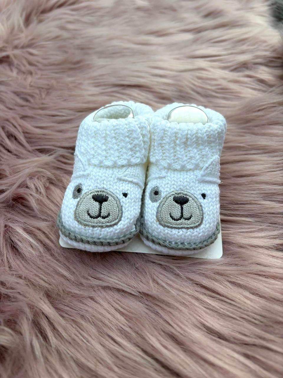 Snowy Bear Knit Baby Booties