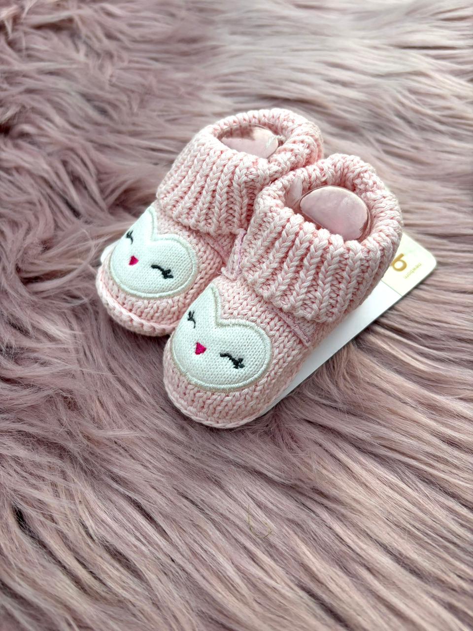 Pink Bunny Knit Baby Booties