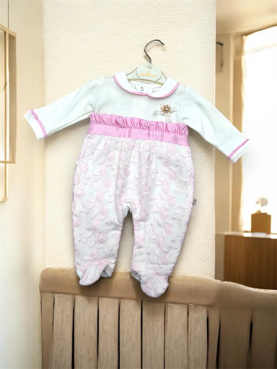 Tiny Blossom Embroidered Baby Romper