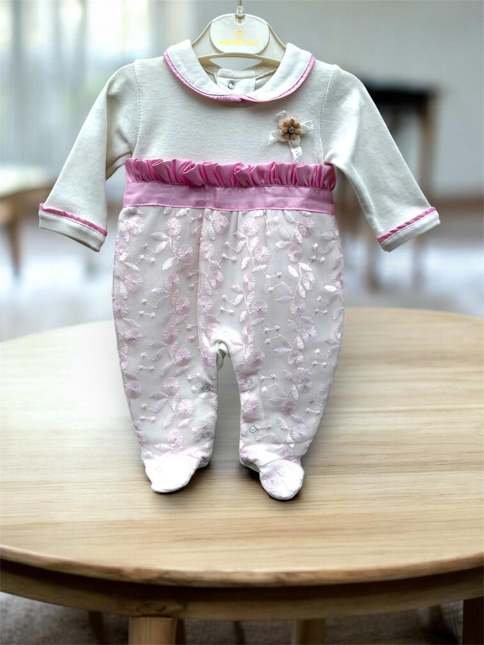 Tiny Blossom Embroidered Baby Romper
