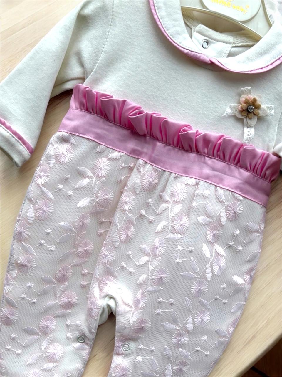 Tiny Blossom Embroidered Baby Romper