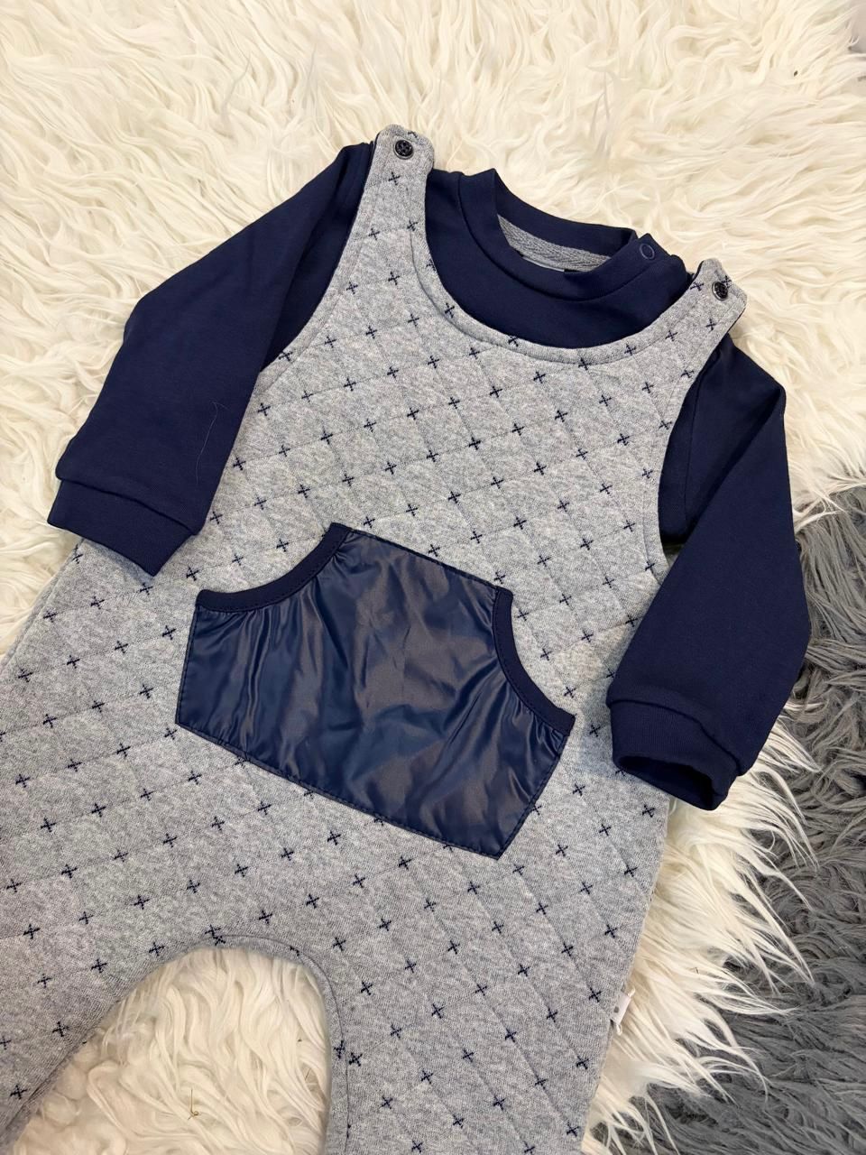 Cozy Navy Layered Baby Romper Set