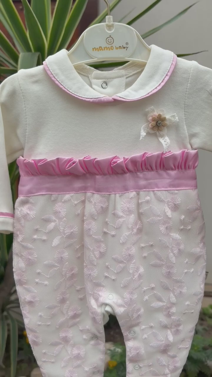 Tiny Blossom Embroidered Baby Romper