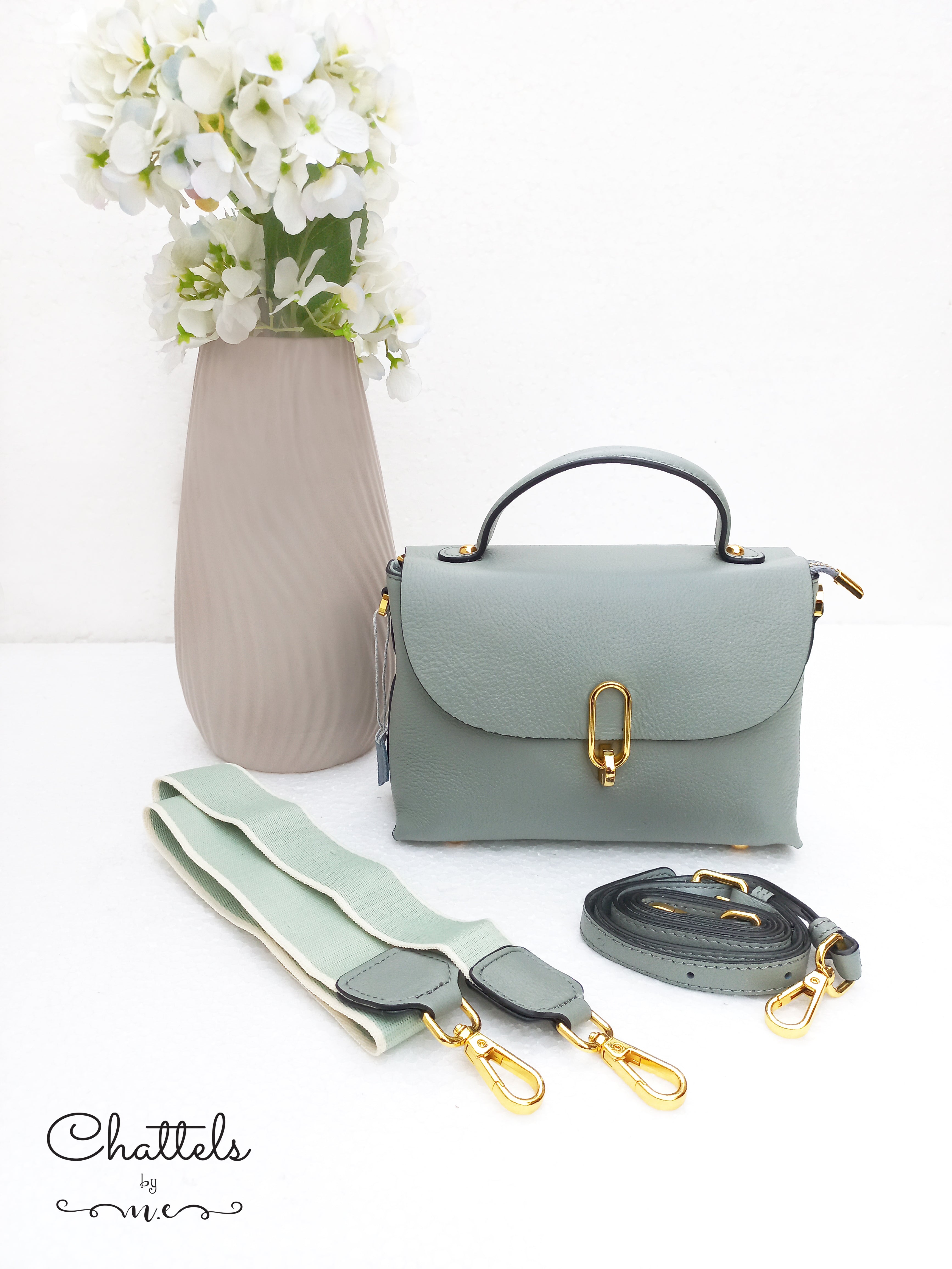 "Callie leather bag” (Grey Green)