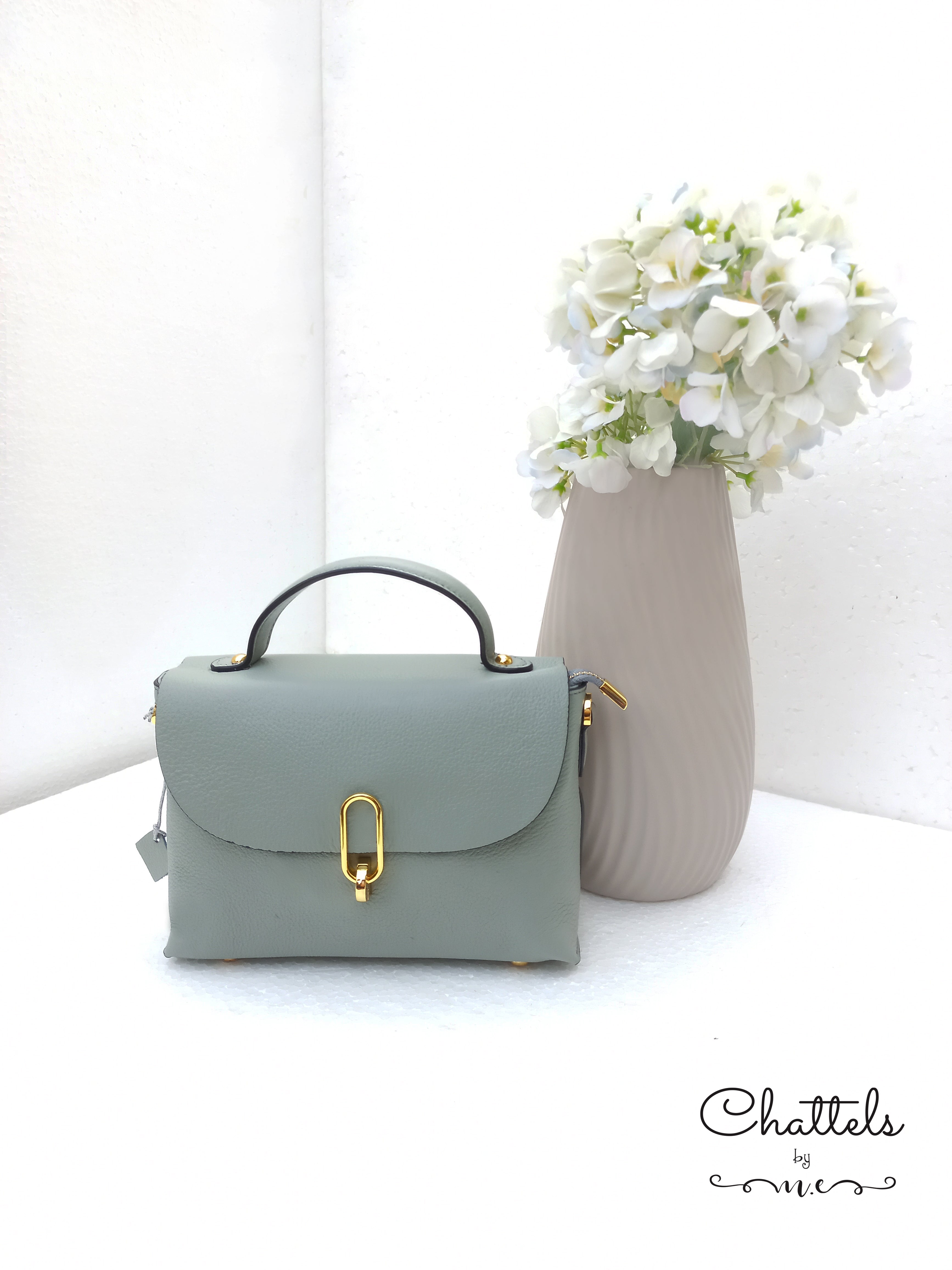 "Callie leather bag” (Grey Green)