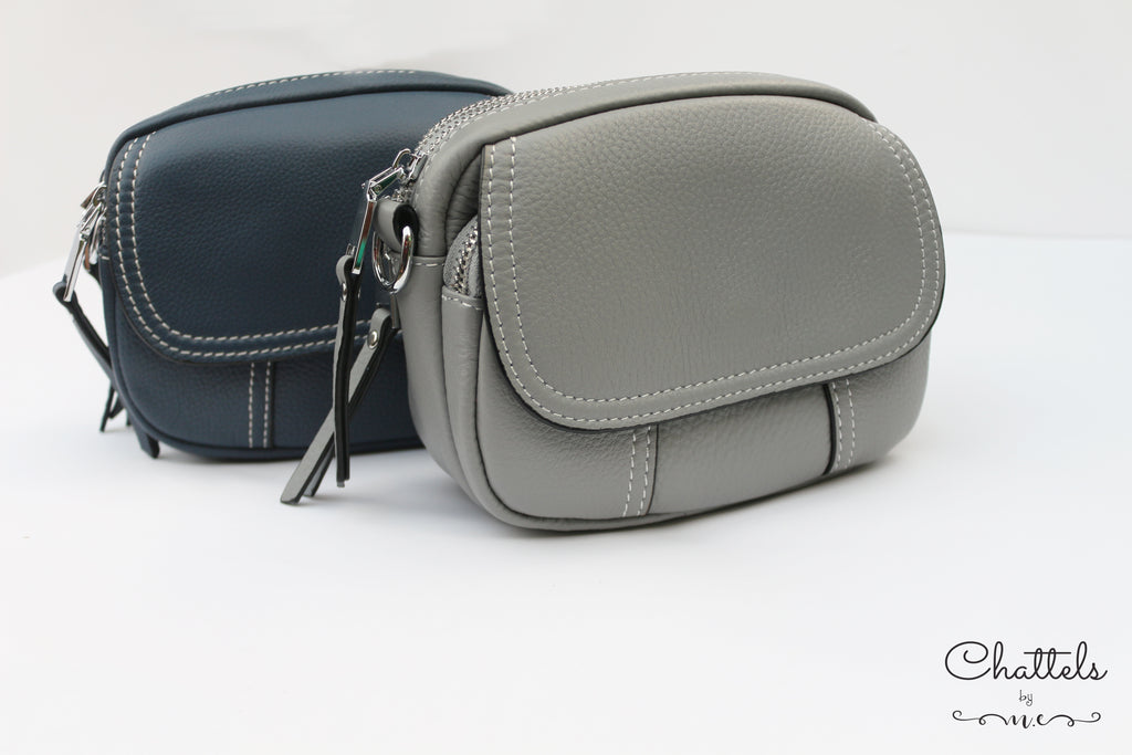 “Keva Mini Leather Crossbody bag” (Grey)