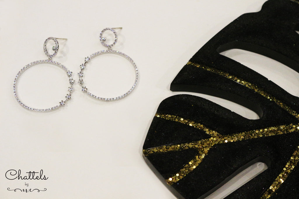 “Stella Round Drop Earrings" (Silver)