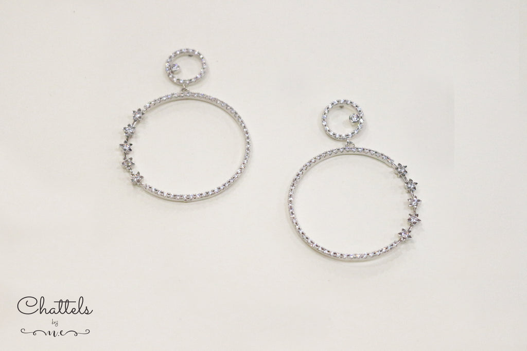 “Stella Round Drop Earrings" (Silver)