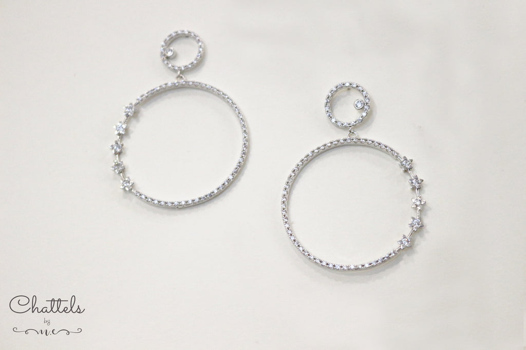 “Stella Round Drop Earrings" (Silver)